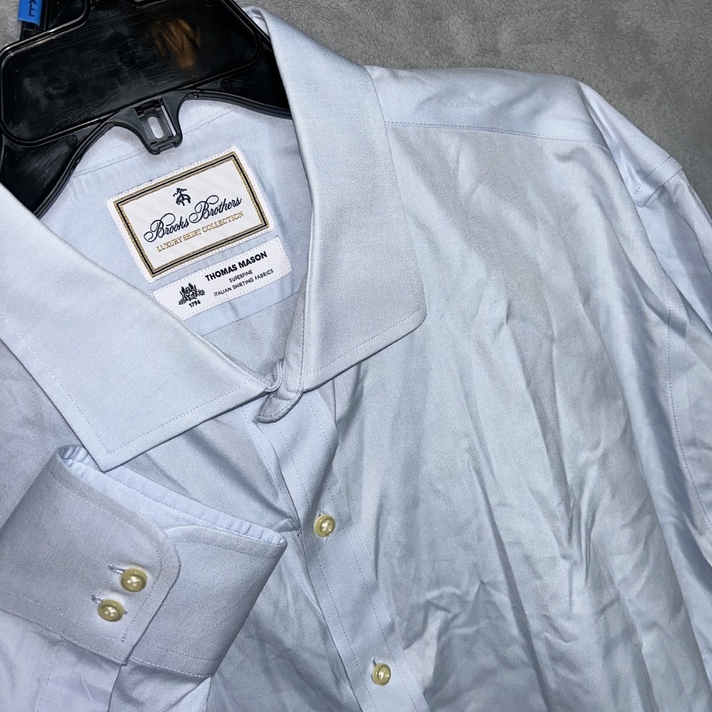 Brooks Brothers Luxury Shirt Thomas Mason Italian Fabric Madison Fit 18 34 Blue